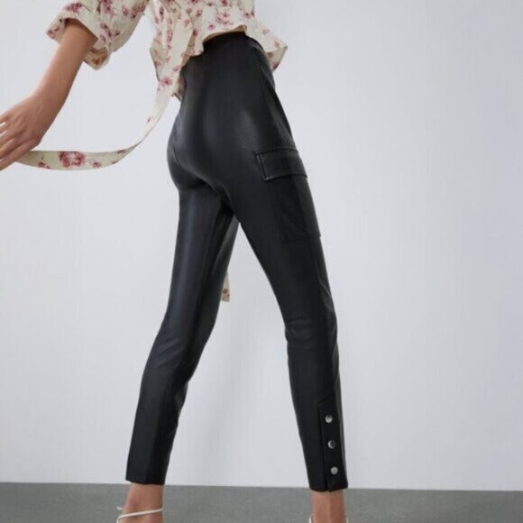 Zara Faux Leather Cargo Pants Sz M - Picture 2 of 10